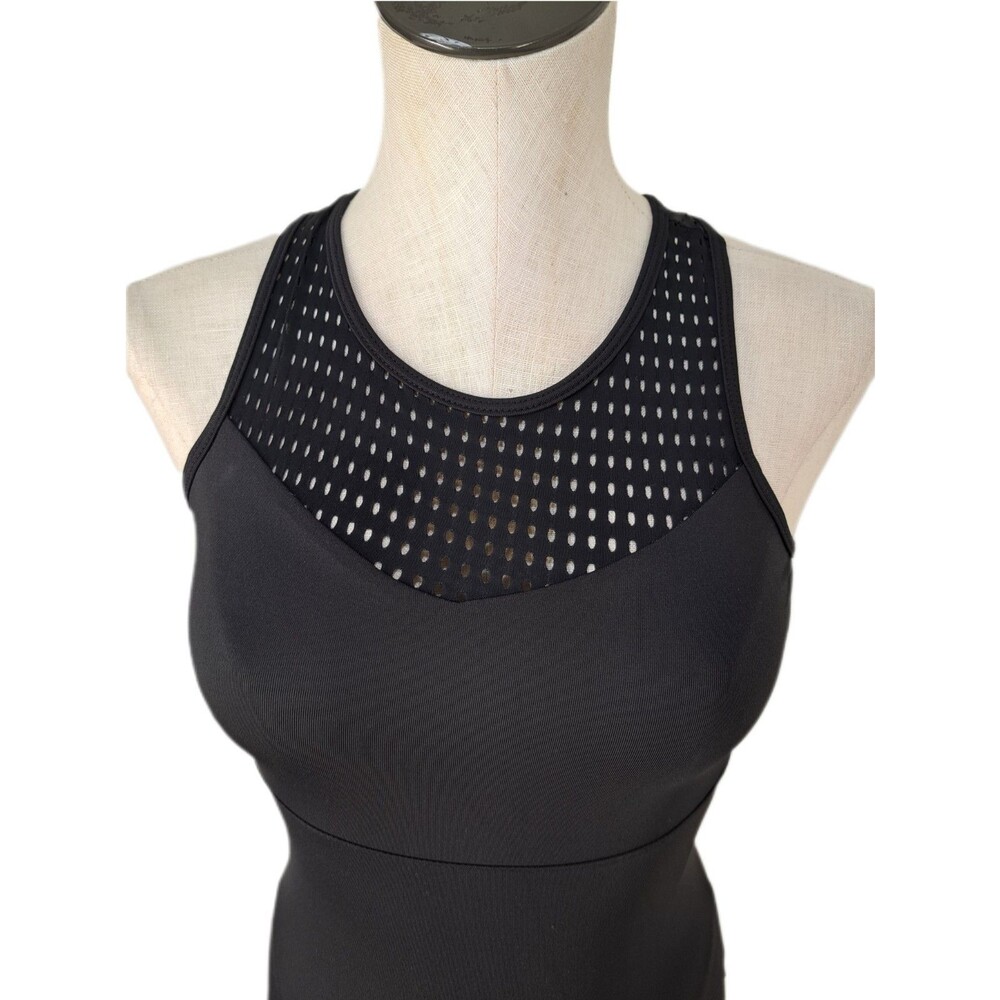 Aja VTG Strappy Crossback Belted Mesh Tank Leotard Black Women's AS Size S - Picture 9 of 16